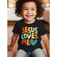 thumbnail image 1 of "LOVES ME" Colorful Stylish Letter Print Short Sleeve Crew Neck T-shirt For Boys, Cotton Cozy Tee For Outdoor Casual Activities - Spring Summer, 1 of 6