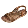 thumbnail image 5 of Rokment Womens Bohemian Beach Wedge Low Heels Dressy Sandals Ethnic Vintage Rhinestones Heart Charms Elastic Ankles Strap Comfortable Dress Walking Summer Shoes H Size 9, 5 of 6
