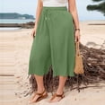 thumbnail image 5 of Miluxas Women's Plus Size Capri Pants Crinkle Pleated Wide Leg Palazzo Capris Elastic Drawstring Waist Casual Loose Lightweight Cropped Pants Green, 5 of 6