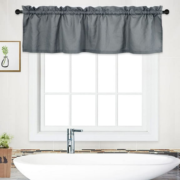 Curtain Valance,Waterproof Waffle Woven Textured Valance for Bathroom Short Window Curtain,Rod Pocket Tailored Kitchen Valance Curtain Cafe Curtains 60" x 15", Grey, One Panel