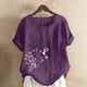 thumbnail image 2 of Vestidos Casuales Para Mujer, Blusas De Mujer De Moda Blusa informal de lino con cuello redondo, manga corta y botones para mujer, 2 of 6