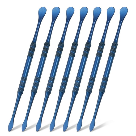 7pcs Wax Carving Tool 4.75" Double-Headed Stainless Steel Sculpture Tools Kit Modeling Engraving Sculpting Spoons for Clay Pottery Crafts Shaping, Navy Blue