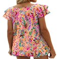 thumbnail image 4 of CHOK Hauts d'Été pour Femmes à Double Volant Manches Courtes Col en V Blouses Décontractées Feuilles Colorées-L(US 12-14), 4 of 5