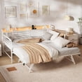 thumbnail image 3 of Daybed with Trundle Bed, Twin Bed Frame with Storage Headboard & Charging Station and LED Light, Heavy Duty Metal Day Bed Pop Up Trundle Bed for Living Room,Bedroom, White, 3 of 8