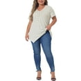 thumbnail image 2 of Agnes Orinda Women's Plus Size V Neck Short Sleeve Asymmetric Hem Polka Dots Pintuck Top 3X White, 2 of 6