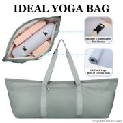 WANDF Large Yoga Mat Bag with Shoe Compartment Wet Pocket,Gym Accessory Storage Bag, Water Resistant Ladies Yoga Tote Bag, Greenish Grey