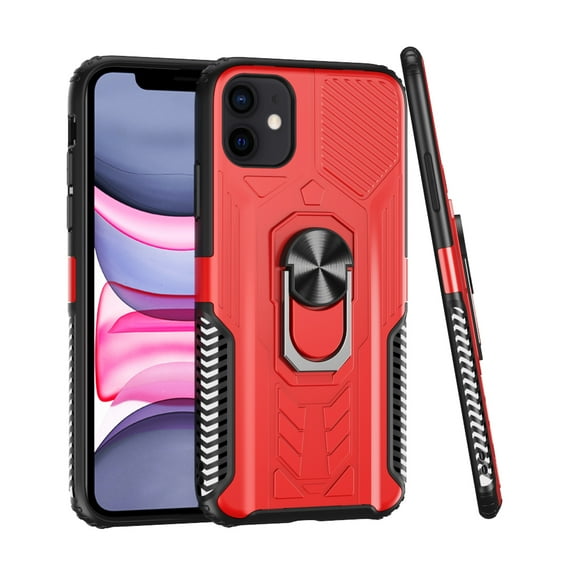 Phone Case for Apple iPhone XR Military Grade Hybrid Heavy Duty 2 in 1 Protective Hard PC and Soft Silicone with Ring Stand Holder Cover for iPhone XR - Red
