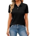 thumbnail image 3 of Womens V Neck Short Sleeve Golf Polo Shirts Collared Button Down Summer Tops Business Basic Casual Blouses Black M, 3 of 6