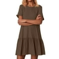 thumbnail image 5 of Mohiass Tshirt Dress Women Summer Short Sleeve Casual Dresses Drop Waist Ruffle Hem Babydoll Dress Cute Crewneck Mini Dresses Brown 2XL, 5 of 5