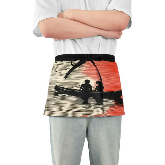 Yayeee Waist Apron with Pockets for Cooking Waterproof Half Server Aprons, Illusionary Boat