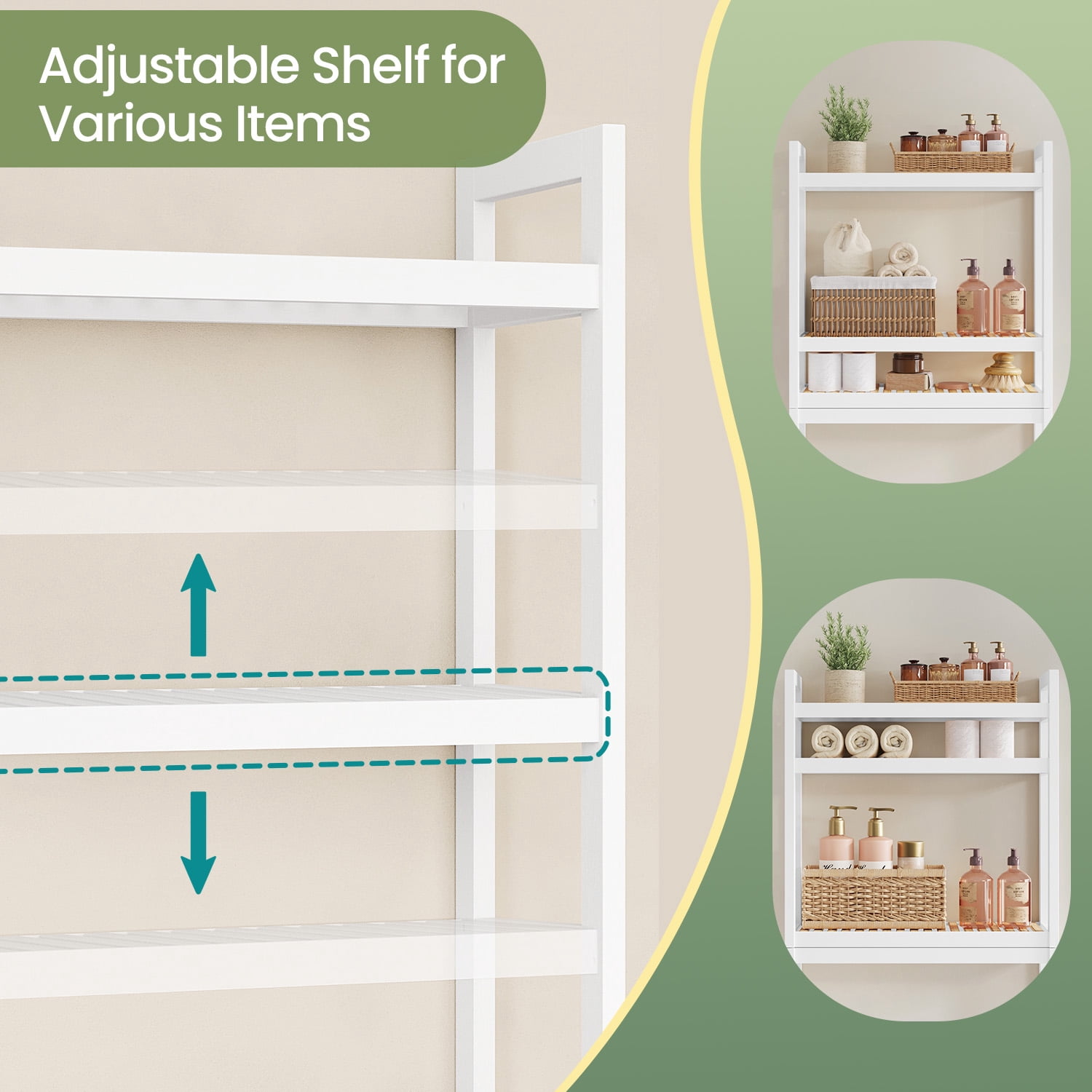 LEDREM Over The Toilet Storage Shelf, 3-Tier Bathroom Organizer Adjustable Saver Space Rack with Toilet Paper Holder,Cloud White
