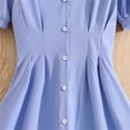 thumbnail image 3 of LIIPEE Girls Dresses Casual Lapel Solid Color Short Sleeve Shirt Dress Kids Summer Comfortable Breathable Soft Cute Daily Pleated Dresses,Blue,10-11 Years, 3 of 8