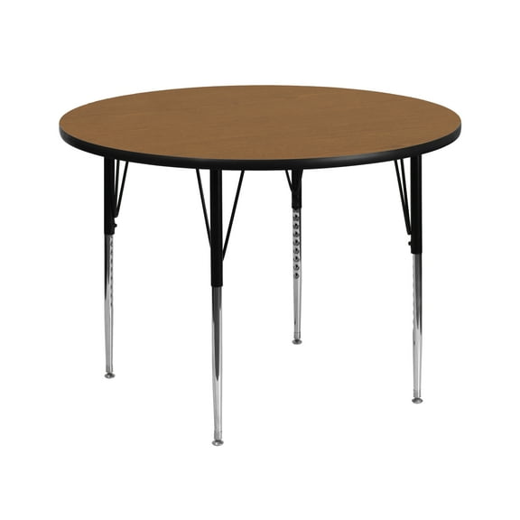 Emma   Oliver 42" Round Oak Thermal Laminate Adjustable Activity Table