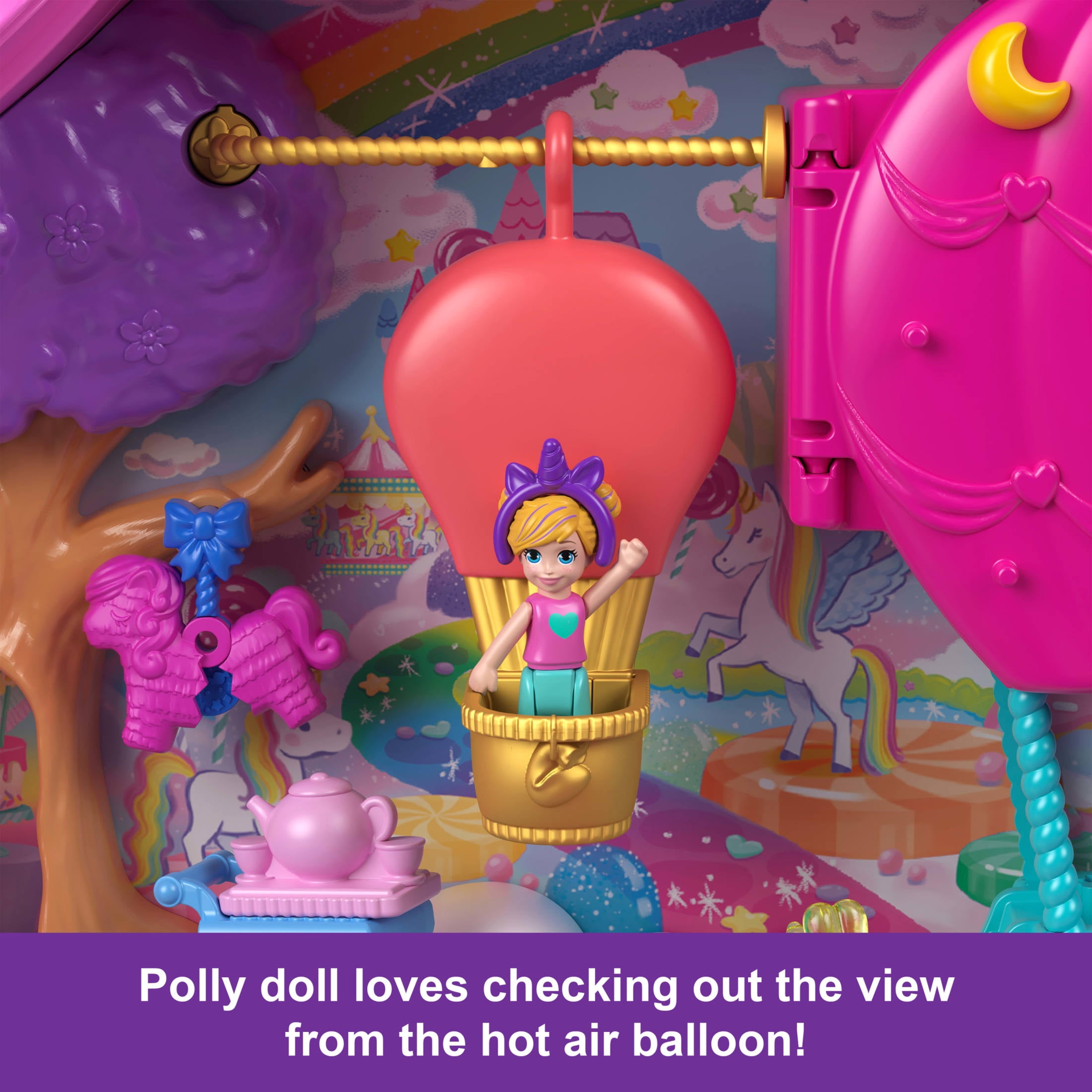 Polly Pocket Unicorn Partyland Playset with 2 Micro Dolls, Pets & 25+ Surprise Accessories
