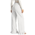 thumbnail image 7 of Cotton Linen Pants for Women High Waist Drawstring Ruffle Hem Wide Leg Pants Casual Vacation Trousers with Pockets, 7 of 7