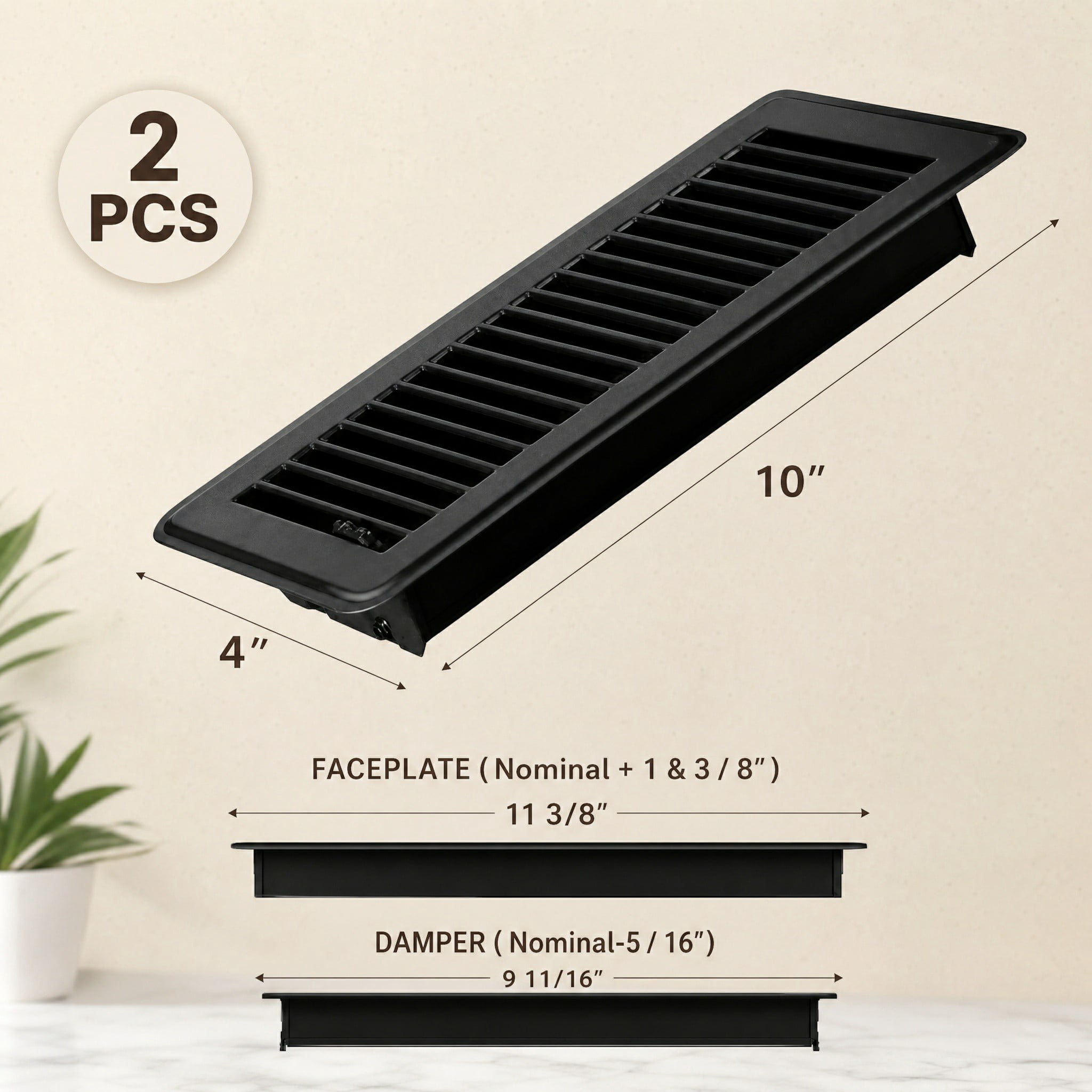 Stcellnmex 1 Pc 4 x 10 Inch Heavy Duty Metal Floor Vent Covers Floor Register With Rust Proof Finish For Home Floor Heater (Black)