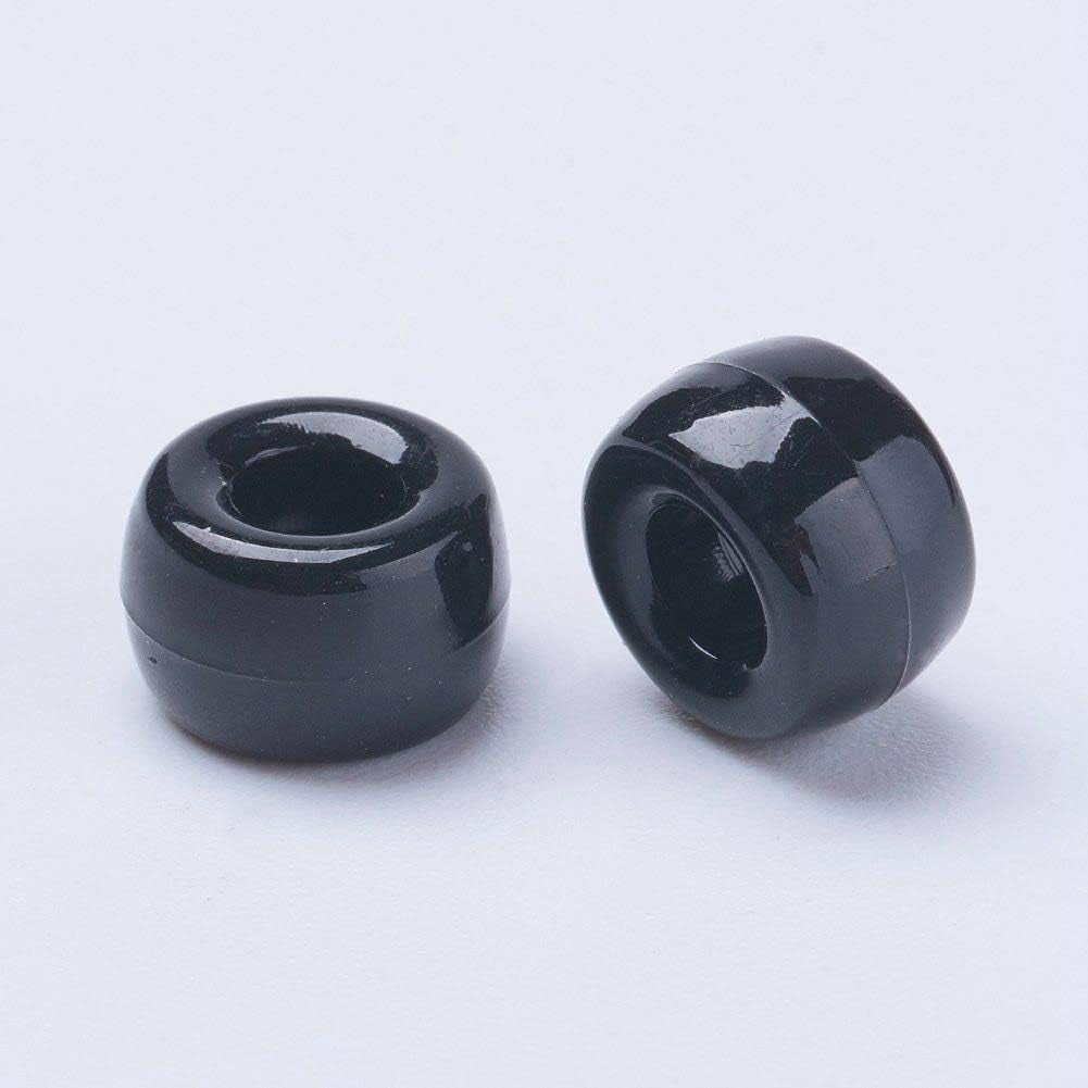 1900pcs/500g Black Acrylic Pony Beads Opaque Large Hole Barrel Spacer Beads fit Snake Chain Bracelet Jewelry Making BlackDIY