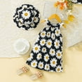 thumbnail image 6 of Toddler Girl Outfits 2-3 Years Holiday Wind Beach Flowers Full Print Sleeveless Round Neckline Back Button Sun Hat Outdoor Activities Outfit Sets, 6 of 7