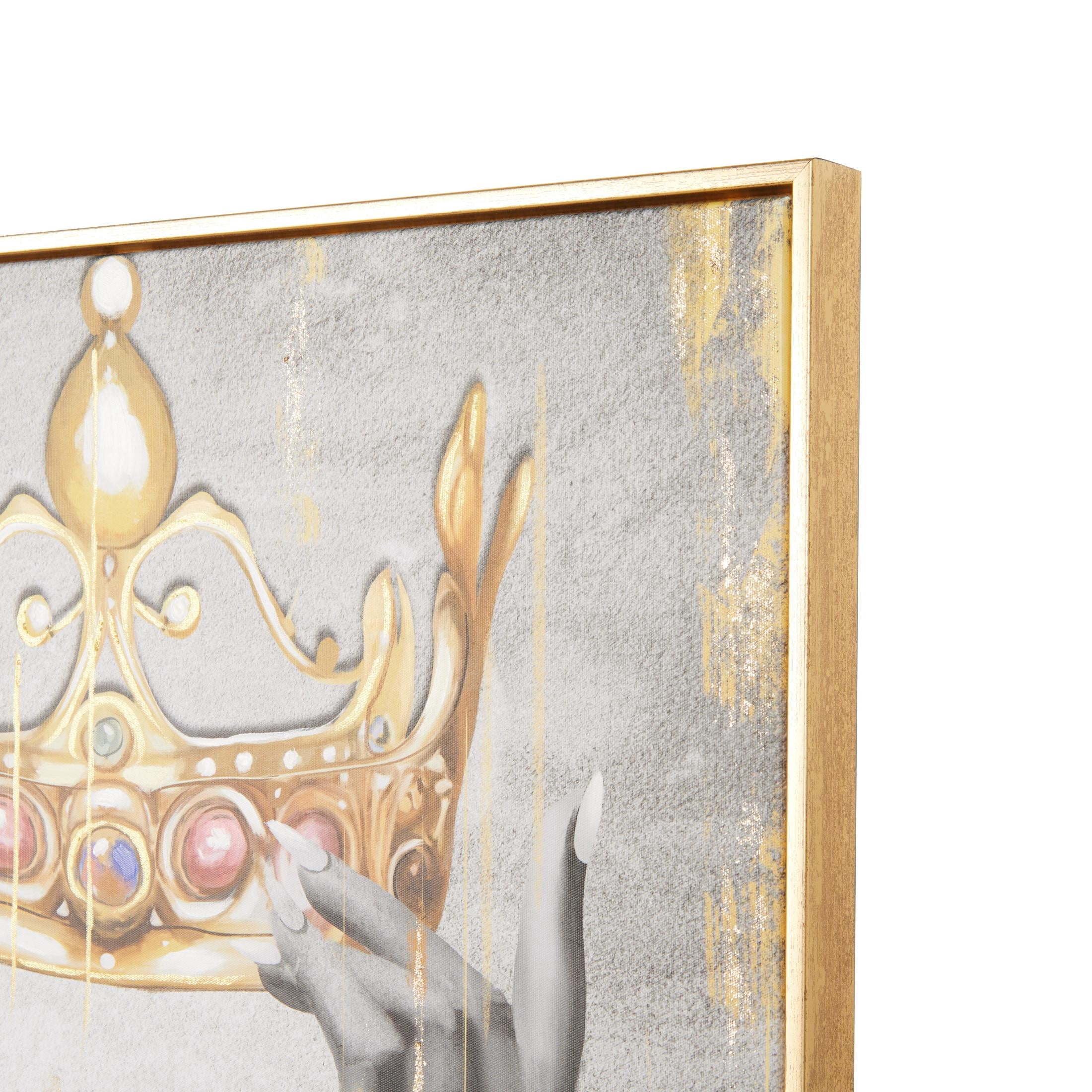 24" x 24" Crown Framed Wall Art with Shaded Hands and Metallic Foil Accents, by DecMode