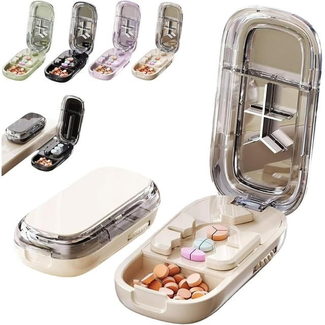 Portable Pill Cutter, Adjustable Pills Splitter, Pill Cutter Splitter for Small and Tiny Pills, with Stainless Steel and Centering Guide Tablet, Cutters Halves,Thirds, Quarters (White)