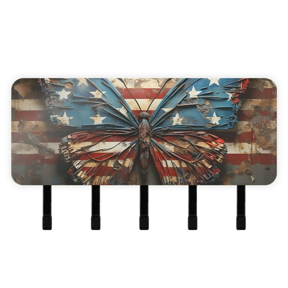 Butterflies American Flag Mail Holder Organizer Wall Mount with Shelf Key Holder Key Rack with 5 Key Hooks for Wall Decorative