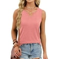 thumbnail image 4 of Timegard Summer Tank Tops for Women Notched V Neck Solid Color Fitting Comfy Casual Sleeveless Tops, 4 of 9