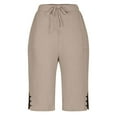 thumbnail image 7 of Tdoqot Womens Bermuda Shorts with Pockets- Casual Elastic Waist Baggy Drawstring Cotton Shorts Khaki Size XL, 7 of 7