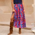thumbnail image 6 of Women’s High Waist Maxi Skirt with Leaf Print Elastic Waistband Tiered Flowy A Line Long Skirt for Casual Wear Wine L, 6 of 6