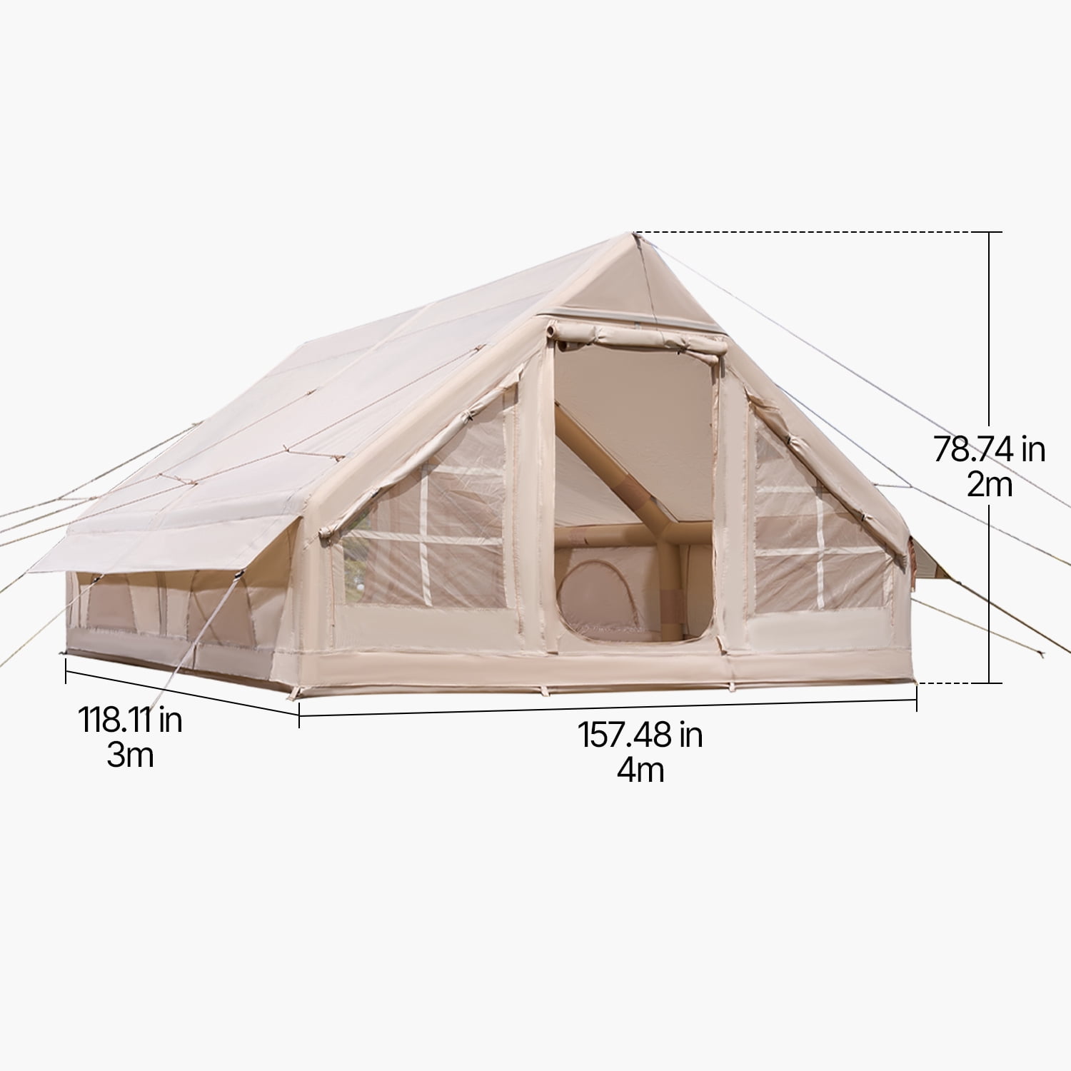 KFFKFF Inflatable Camping Tent for 5-8 Person, 13.12 x 9.84 x 6.56 Ft 300D Oxford Fabric Glamping Blow up Tent with Hand Pump, Waterproof Air Tent with Stove Jack