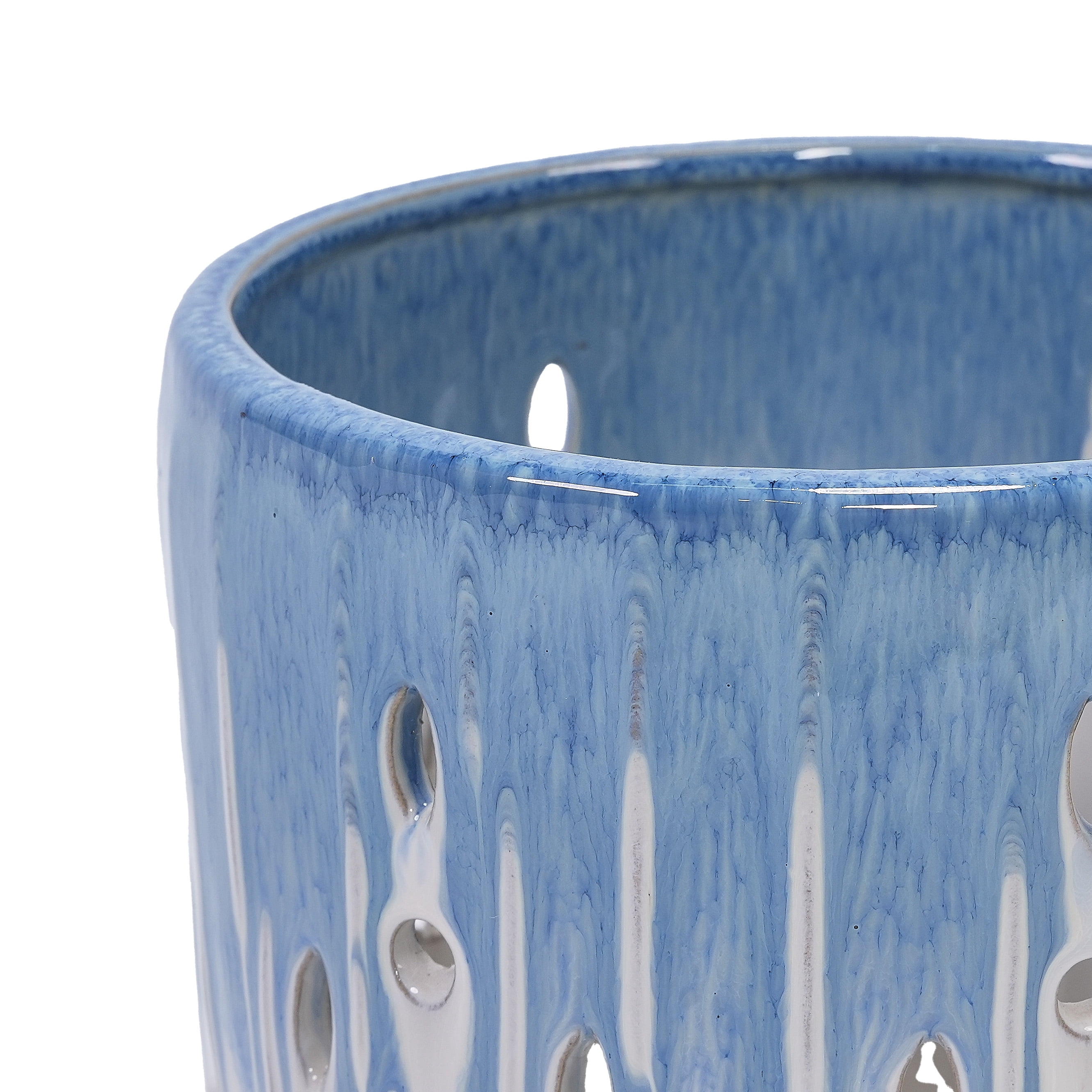MAYEERTY 2 Pack Ceramic Planter Pot with Drainage Hole, 8" Planter for Indoor Outdoor Patio, Garden, White Blue