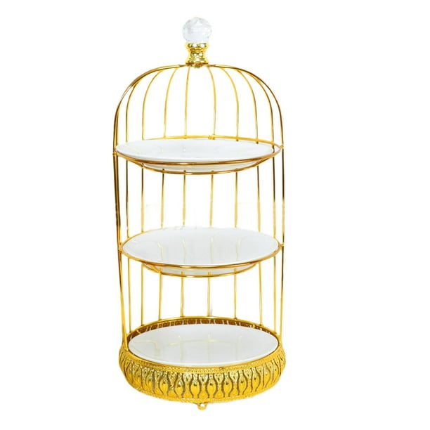 Soporte portátil para tartas y postres con forma de jaula de pájaros, plato para dulces, soporte para cupcakes para el hogar tres capas