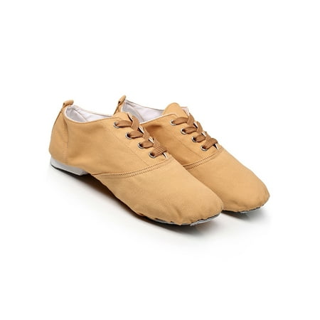 

Rotosw Girl s Dance Shoe Canvas Ballet Shoes Lace Up Flats Comfort Round Toe Ballroom Non-Slip Camel 11.5C