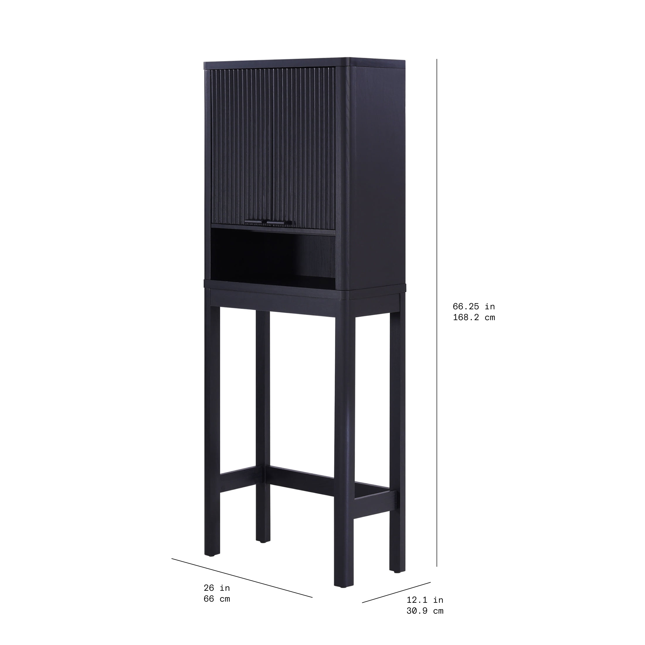 Beautiful Fluted Over-The-Toilet Storage Cabinet, Rich Black
