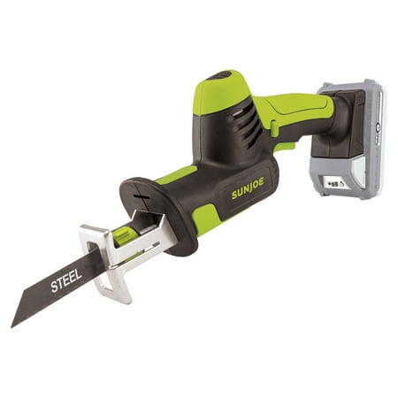 Sun Joe 24V Cordless Handheld Reciprocating Saw Kit  4 Cutting Blades  2.0-Ah Battery + Charger  For Wood & Metal