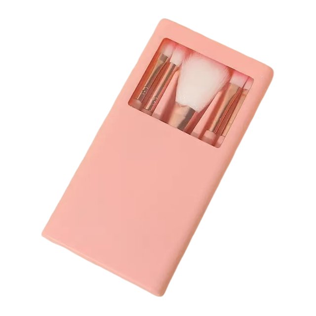 Juego de 5 brochas de maquillaje para mujer con espejo, estuche de almacenamiento, brochas sintéticas profesionales para sombras de ojos, rubor, bases, corrector y difuminado.