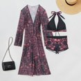 thumbnail image 6 of Women's Three Piece Bikini Set Sexy Multi Color Printed Mesh Cover Up Swimsuit for Beach Party,Red,XL, 6 of 8