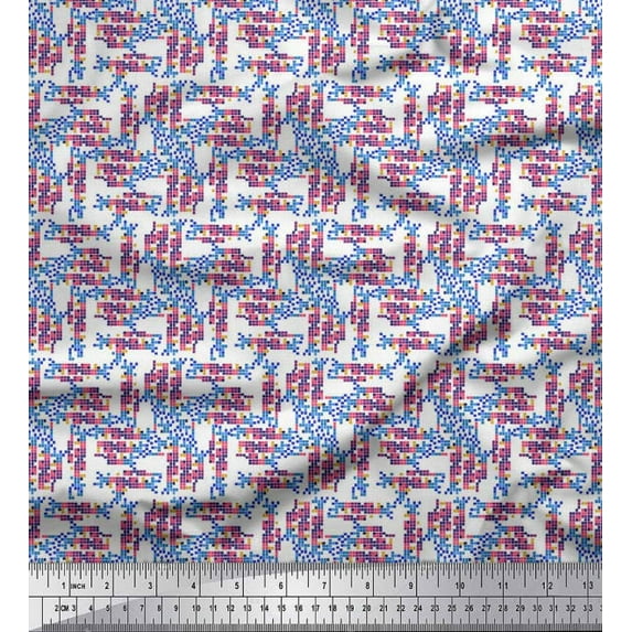 Soimoi Cotton Voile Fabric Square Geometric Decor Fabric Printed Yard 42 Inch Wide