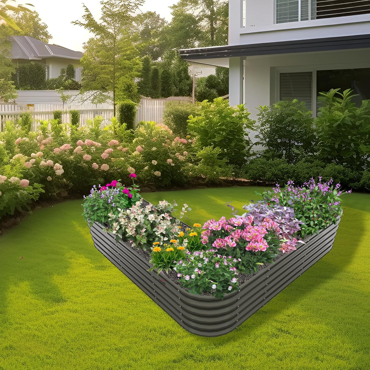 TRAMULL Heart-Shaped Galvanized Raised Garden Beds Outdoor,81x81x18in Large Metal Planter Box  (Quartz Grey)