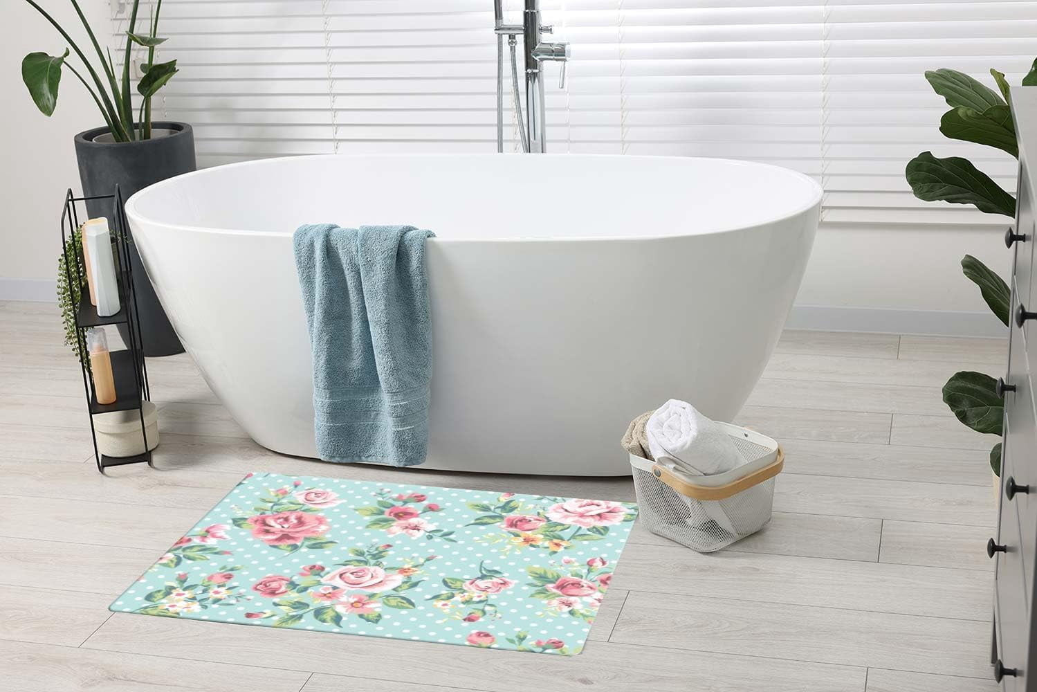 Wallpaper Vintage Pink Flower Pattern Bath Rugs 16x24 Inch Non Slip Bath Mat Quick Dry Absorbent Thin Bath Rug Fit Under Door Washable Bath Floor Rugs for Bathroom Bathtub Shower Sink,Multi 4
