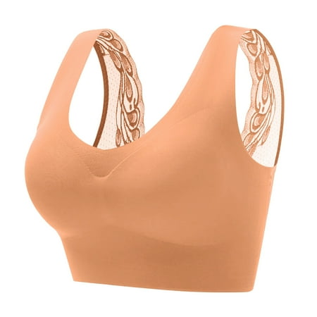 

Fsqjgq Seamless Sports Bra for Women Wireless Underwear Push up Brasiere Deep V Bralette Comfort Thin Bras Lingerie Top Khaki L