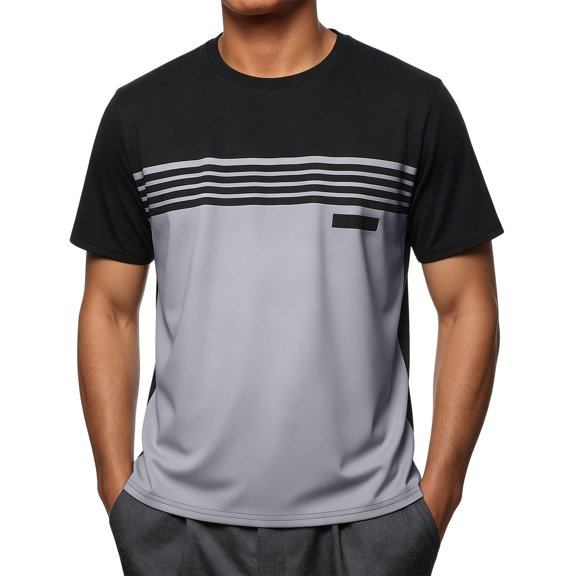 Qiyinn Men's Casual Regular Fit Striped Shirt Stylish Short Sleeve Crew Neck Summer Workout Tee Shirts Going Out