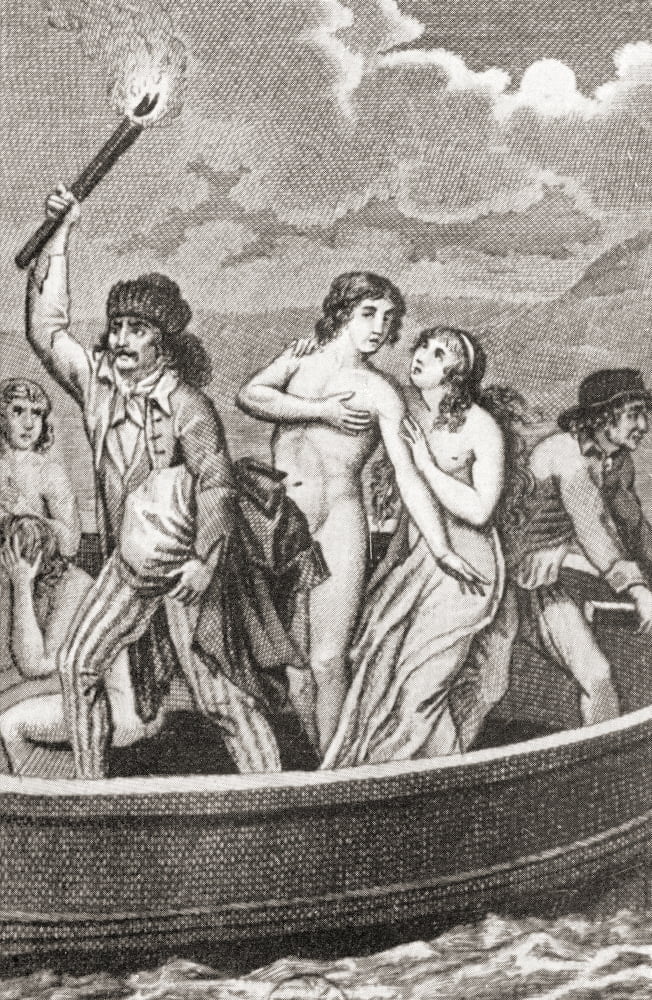 The Drownings at Nantes A series of mass executions by drowning during the Reign of Terror in Nantes France on the orders of Jean-Baptiste Carrier From a contemporary print Canvas Art - Ken Welsh Des