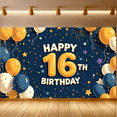 thumbnail image 4 of Blue Backdrop Happy 16th Birthday Banner with Balloons Stars and Hearts Party Decors Photography Props for Birthday Party Celebration Photo Booth Setup, 4 of 7