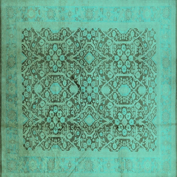 Ahgly Company Indoor Square Oriental Turquoise Blue Traditional Area Rugs, 3' Square