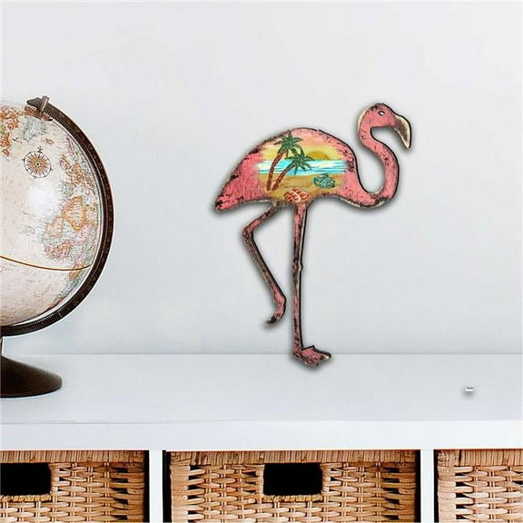 Designocracy 8198544M 12 x 9 in. Rustic Flamingo Coastal Outdoor Decor Large Ornaments