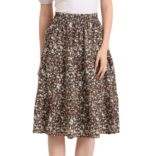 Allegra K Falda Midi Para Mujer Faldas Con Gradas Casuales Con Cintura Elástica Y Una Línea marrón S