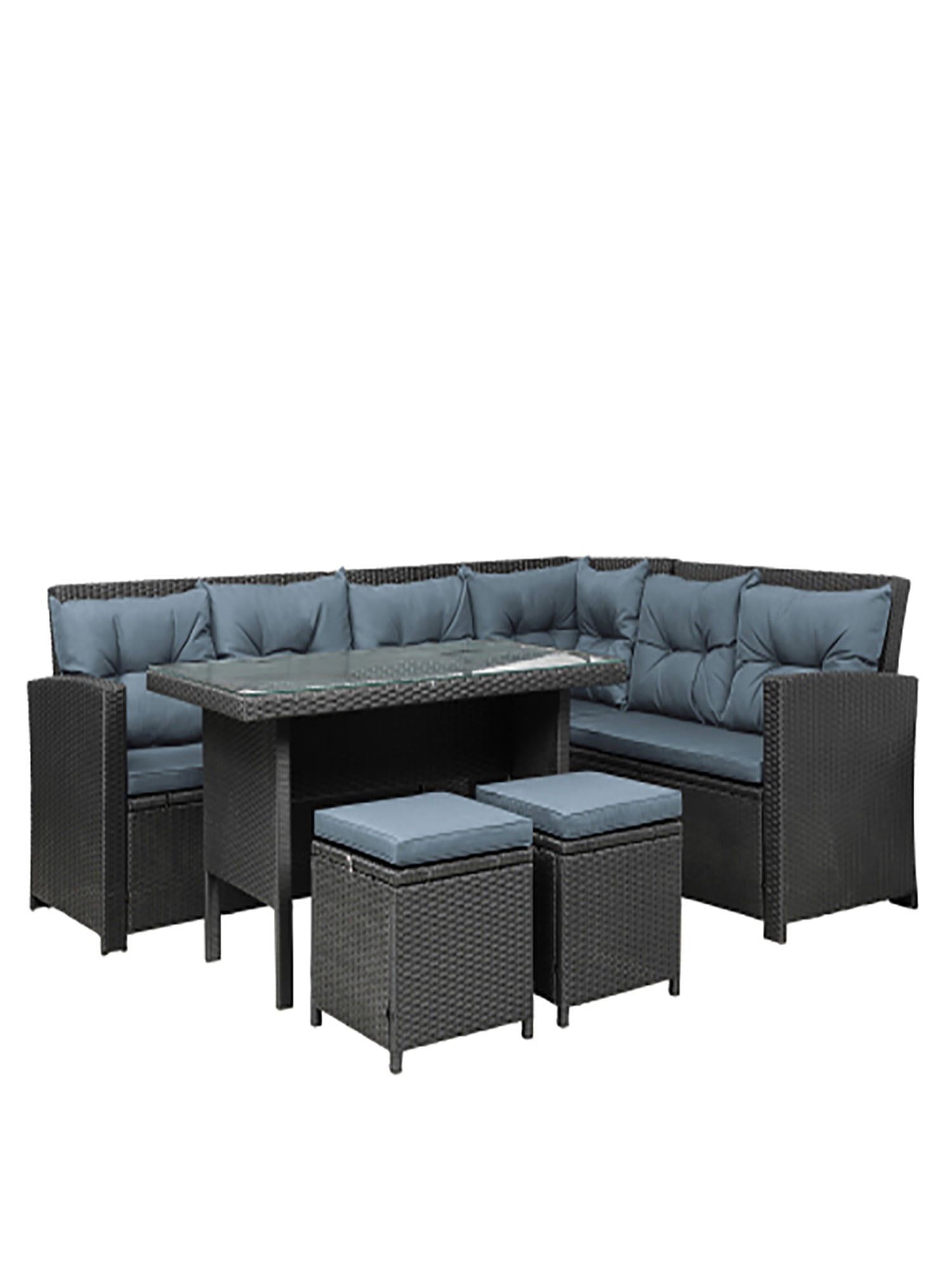 Kepooman 6-Piece Patio Furniture Set with Table and Bench for Backyard, Garden and Pool (Black) Kepooman 6-Piece Patio Furniture Set with Table and Bench for Backyard, Garden and Pool (Black)