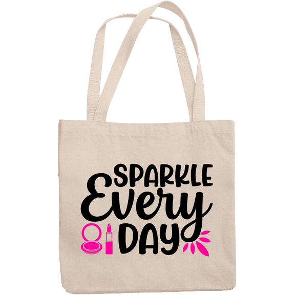 12oz Canvas Tote Bag - Sparkle Every Day with Compact Mirror & Lipstick Design - Beauty Themed Merch for Makeup Artist or Cosmetologist, Gift for Makeup Lovers & Beauticians