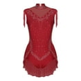 thumbnail image 2 of TiaoBug Women's Rhinestone Gymnastics Sleeveless Tassel Skirted Leotard Figure Skating Dancewear Burgundy L, 2 of 7