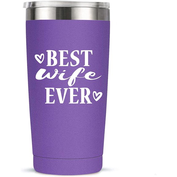 Best Wife Ever I Birthday Mug Tumbler I Vacuum-Insulated Stainless Steel Mug Tumbler with Lid, Birthday Gift for Wife Her Women, 20-Ounce Purple